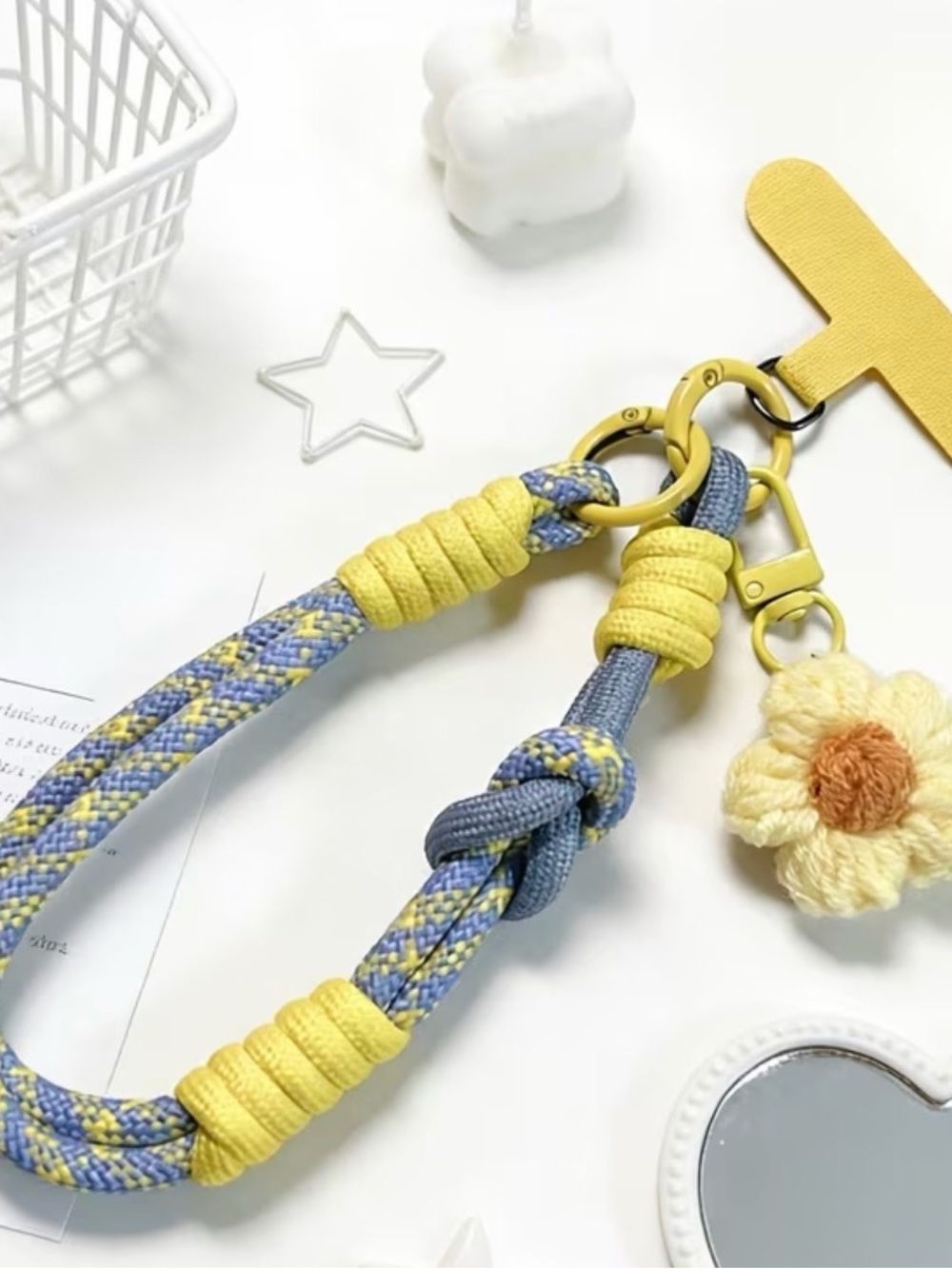 Cell Phone Lanyard Floral Crochet Charm Lanyard YELLOW